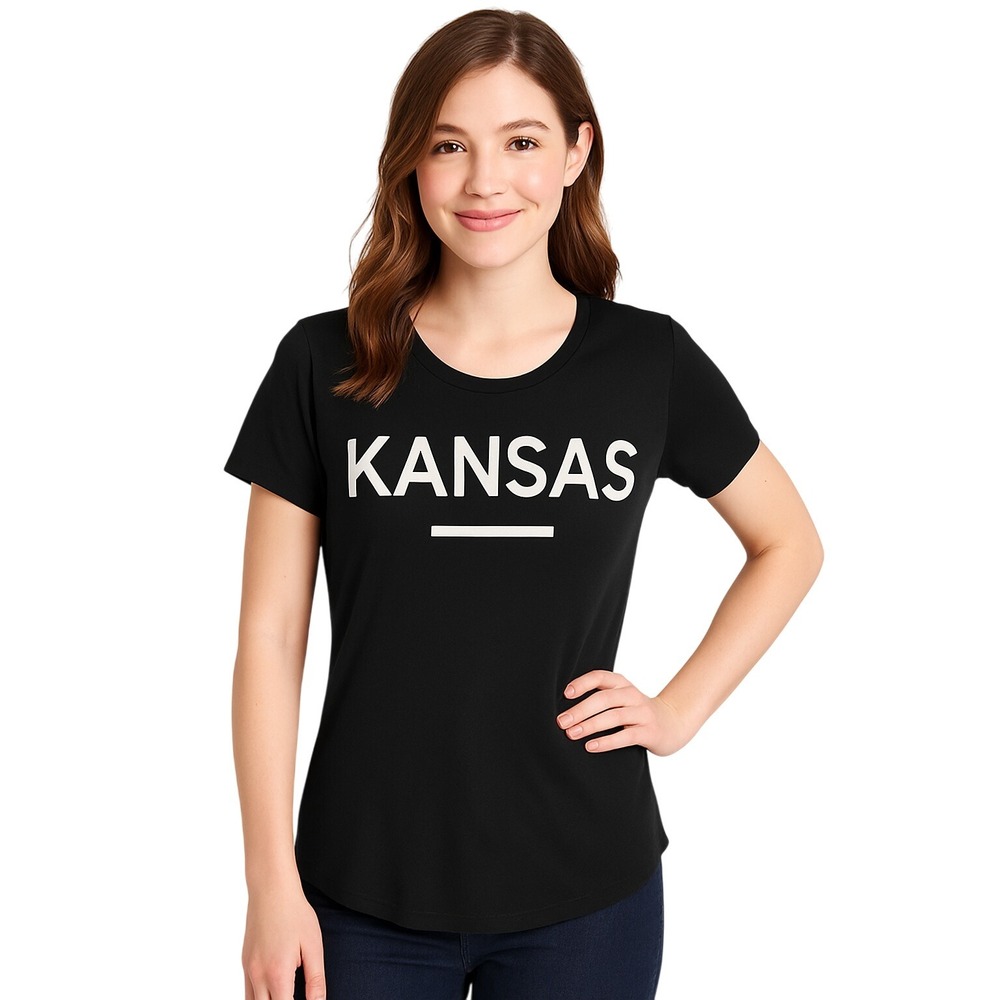 Raygun TShirt Womens Small Black White Pullover Graphic Kansas Snug Fit Bold NEW